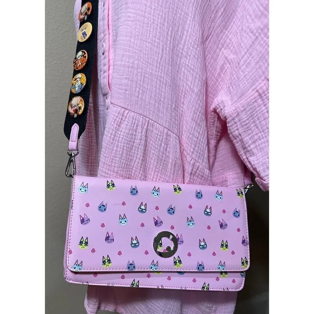 Crossbody Cat Meow Sling Bag Nintendo Switch Animal Crossing Case Purse w/Pins